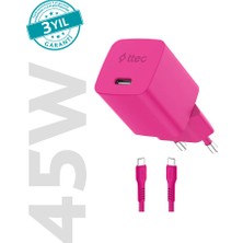 Ttec Smartcharger Gan 45W AVS Pd Seyahat Hızlı Şarj Aleti + Usb-C - Usb-C 3A Kablo Neon
