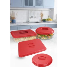 Omilife Borcam Kapağı Kırmızı Renk Sızdırmaz Yapılı Dikdörtgen ve Yuvarlak Kaplarla Uyumlu Mikrodalga ve Bul