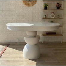 Silla Concept Boğum Ayaklı Masa Ahşap Oval Beyaz Renkli Açılır Masa (Boy 80 Cm/en 120 Cm)