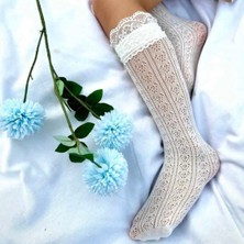 Kız Bebek ve  Çocuk Dizaltı Dantelli Çorap Seti