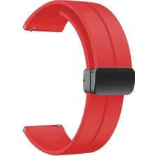 Gpack Samsung Galaxy Watch Gear S3 20MM Kordon Kayış D-Buckle Mıknatıslı Silikon 20/jku Kırmızı