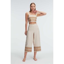 Findit Askılı Oyuk U Yaka Geometrik Yazlık Uzun Nakış Detaylı Pijama Takımı