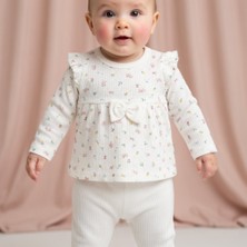 Nurhas Kız Bebek Çiçek Desenli Fiyonklu Ikili Takım