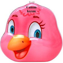 Hediye Fikri Kişiye Özel Sevimli Ördek Yavrusu Tasarımlı Kilitli Metal Kumbara – 15X15X7.5 cm Pembe Renk