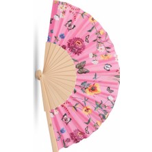 Bambu Yelpaze Pembe Çiçek Desenli Katlanır El Yelpazesi Sakura Floral Hediyelik