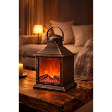 Onetick Dekoratif LED Şömine Feneri Alev Efektli Nostaljik Ortam Lambası | Vintage Masa Lambası 28X15CM