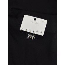 Melisa Takı & Aksesuar 316L Çelik Jewelry Gümüş Renk Fiyonk 6lı Set Zirkon Taşlı Küpe