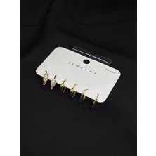 Melisa Takı & Aksesuar 316L Çelik Jewelry Gold Renk 6lı Set Yılan Figürlü Zirkon Taşlı Küpe