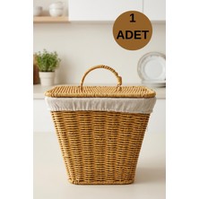 İliva Kapaklı Örme Patates Soğan Sepeti – Sebzelik Kumaş Bezli Kare Rattan Hasır Mutfak Düzenleyici