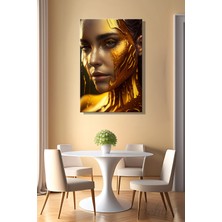 Şehber Modern Duvar Tablosu Dikey Kanvas Tekli Salon Mutfak Yatak Odası Ofis Altın Efekt Kadın Portre