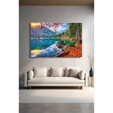 Şehber Dekoratif Tekli Kanvas Duvar Tablosu Yatay Salon Mutfak Yatak Odası Ofis Dağ Gölü Sonbahar