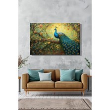 Şehber Yatay Kanvas Duvar Tablosu Tekli Salon Mutfak Yatak Odası Ofis Sarı Çiçekli Dalda Tavuz Kuşu