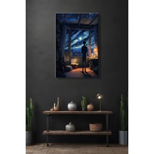 Şehber Modern Duvar Tablosu Dikey Kanvas Tekli Salon Mutfak Yatak Odası Ofis Illüstrasyon Gece Manzara