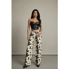 Herton Kadın Yüksek Bel Geniş Paça Denim Pantolon