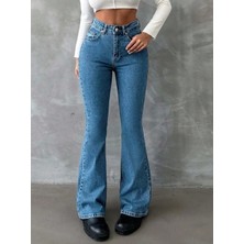 Herton Yüksek Bel Ispanyol Paça Jean Pantolon - Eskitme Detaylı Full Pamuklu Flare Denim