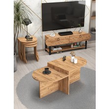 Gold Falez Tv Sehpası Ünitesi Tekli Orta Sehpa 3'lü Zigon Sehpa Set Üç Ürün Beyaz