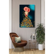 Şehber Dikey Tekli Kanvas Duvar Tablosu Modern Salon Mutfak Yatak Odası Ofis Kelebek Elbiseli Kadın