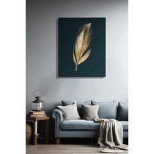 Şehber Altın Kuş Tüyü Kanvas Tablo Dikey Dekoratif Duvar Tablosu Salon Mutfak Yatak Odası Ofis