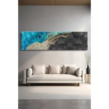 Şehber Kanvas Duvar Tablosu Panoramik Yatay Tekli Salon Mutfak Yatak Odası Ofis Soyut Altın Kuşlar