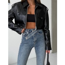 Herton Kadın Antrasit Yüksek Bel Wide Leg Jean Pantolon - %100 Pamuk Denim