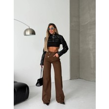 Herton Asimetrik Kemer Detaylı Yüksek Bel Bol Paça  Denim Pantolon