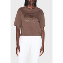 Armani Exchange Baskılı Pamuklu Regular Fit Bisiklet Yaka Crop T Shirt Bayan T Shirt XW002335 AF10356 U6136