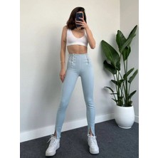 Herton Kadın Yüksek Bel Düğme Detaylı Skinny Jean - Paçası Yırtmaçlı Dar Pantolon Kesim