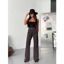 Herton Kadın Antrasit Yüksek Bel Wide Leg Jean Pantolon - %100 Pamuk  Denim