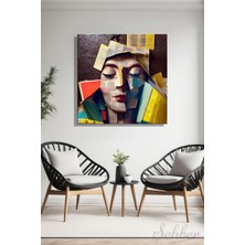 Şehber Kare Tekli Kanvas Duvar Tablosu Modern Salon Mutfak Yatak Odası Ofis Kolaj Kadın Portre