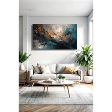 Şehber Panoramik Yatay Kanvas Tablo Tekli Salon Mutfak Yatak Odası Ofis Soyut Turkuaz Altın Siyah