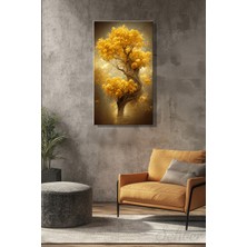 Şehber Panoramik Dikey Kanvas Duvar Tablosu Tekli Salon Mutfak Yatak Odası Ofis Altın Ağaç