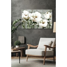Şehber Modern Beyaz Çiçekli Duvar Tablosu Yatay Kanvas Tekli Salon Mutfak Yatak Odası Ofis