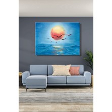 Şehber Yatay Yağlı Boya Dokulu Gün Batımı Kanvas Duvar Tablosu Tekli Salon Mutfak Yatak Odası Ofis