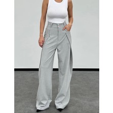 Herton Yüksek Bel Oversize Kesim Bej Palazzo Pantolon