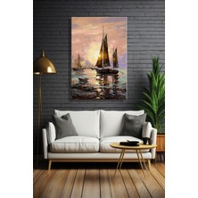 Şehber Dikey Kanvas Tablo Tekli Salon Mutfak Yatak Odası Ofis Yağlı Boya Efekt Gün Batımı Yelkenliler
