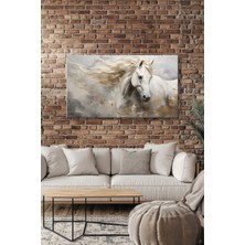 Şehber Kanvas Duvar Tablosu Panoramik Yatay Tekli Salon Mutfak Yatak Odası Ofis Soyut Beyaz At
