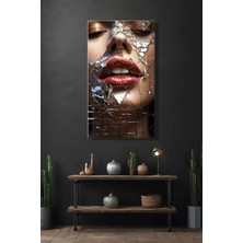 Şehber Dikey Kanvas Tablo Tekli Duvar Dekoru Kırık Camda Kadın Portre Salon Mutfak Yatak Odası Ofis