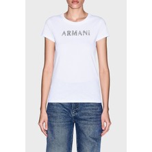 Armani Exchange Taşlı Logolu Pamuklu Slim Fit Bisiklet Yaka T Shirt Bayan T Shirt XW002106 AF10356 U0002
