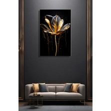 Şehber Modern Dekoratif Tekli Kanvas Duvar Tablosu Dikey Salon Mutfak Yatak Odası Ofis Altın Çiçek