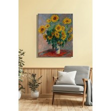 Şehber Kanvas Duvar Tablosu Dikey Tekli Salon Mutfak Yatak Odası Ofis Claude Monet Ayçiçekleri