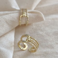 Museum Of You Zirkon Taşlı Çok Sıralı Modern Tasarım Altın Renk Kadın Yüzük – Şık Günlük ve Özel Gün Takısı