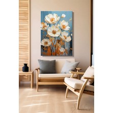 Şehber Dikey Kanvas Duvar Tablosu Tekli Salon Mutfak Yatak Odası Ofis 3D Yağlı Boya Efekt Çiçekler