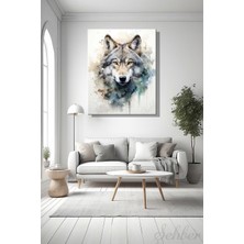 Şehber Modern Duvar Tablosu Kare Kanvas Tekli Salon Mutfak Yatak Odası Ofis Sulu Boya Efekt Kurt