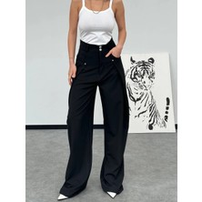Herton Yüksek Bel Oversize Kesim Bej Palazzo Pantolon