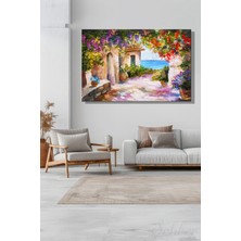 Şehber Yatay Kanvas Duvar Tablosu Tekli Salon Mutfak Yatak Odası Ofis Yağlı Boya Efekt Ege Evi Manzara