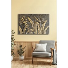 Şehber Yatay Kanvas Duvar Tablosu Tekli Salon Mutfak Yatak Odası Ofis 3D Bakır Efekt Çiçekler