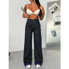 Herton Siyah Zebra Desenli Geniş Paça Jean