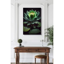 Şehber Modern Duvar Tablosu Dikey Kanvas Tekli Salon Mutfak Yatak Odası Ofis Yaşil Lotus Çiçeği