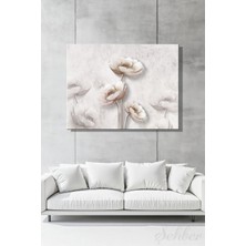 Şehber Modern Duvar Tablosu Yatay Kanvas Tekli Salon Mutfak Yatak Odası Ofis 3D Efekt Beyaz Çiçekler