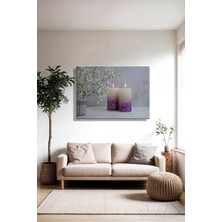 Şehber Kanvas Duvar Tablosu Tekli Dekoratif Yatay Salon Mutfak Yatak Odası Ofis Mor Beyaz Mumlar